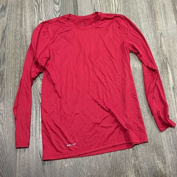 NWOT Nike Dri-Fit Mens T-Shirt Long Sleeve Crewneck Pullover Lightweight Red S - Picture 1 of 5